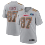 Mens Womens Youth Kids Kansas City Chiefs #87 Travis Kelce Super Bowl LVII Patch Atmosphere Fashion Game Jersey - Gray
