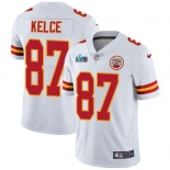 Mens Womens Youth Kids Kansas City Chiefs #87 Travis Kelce White Super Bowl LVII Patch Men's Stitched Vapor Untouchable Limited Jersey
