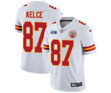 Mens Womens Youth Kids Kansas City Chiefs #87 Travis Kelce White Super Bowl LVII Patch Men's Stitched Vapor Untouchable Limited Jersey