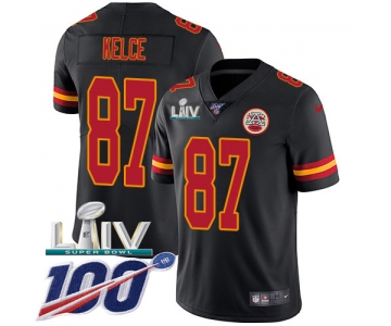 Nike Chiefs #87 Travis Kelce Black Super Bowl LIV 2020 Men's Stitched NFL Limited Rush 100th Season Jersey