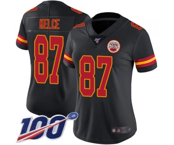 Nike Chiefs #87 Travis Kelce Black Women's Stitched NFL Limited Rush 100th Season Jersey