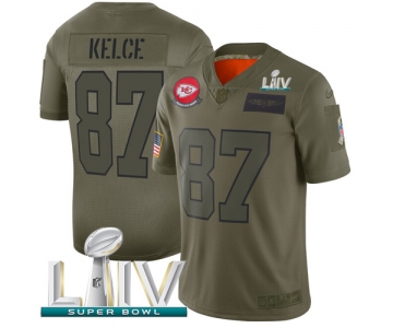 Nike Chiefs #87 Travis Kelce Camo Super Bowl LIV 2020 Men's Stitched NFL Limited 2019 Salute To Service Jersey