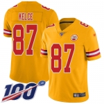 Nike Chiefs #87 Travis Kelce Gold Men's Stitched NFL Limited Inverted Legend 100th Season Jersey