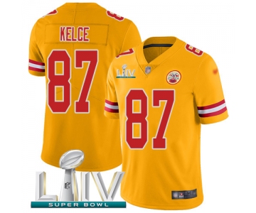 Nike Chiefs #87 Travis Kelce Gold Super Bowl LIV 2020 Youth Stitched NFL Limited Inverted Legend Jersey