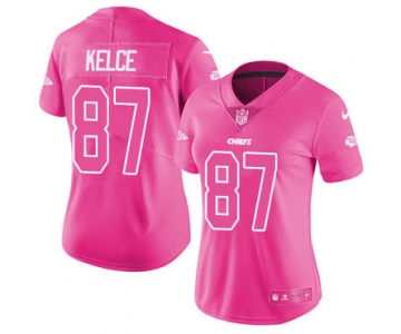 Nike Chiefs #87 Travis Kelce Pink Women's Stitched NFL Limited Rush Fashion Jersey