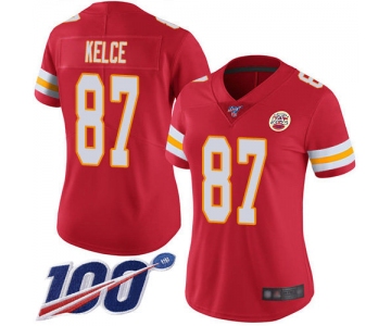 Nike Chiefs #87 Travis Kelce Red Team Color Women's Stitched NFL 100th Season Vapor Limited Jersey