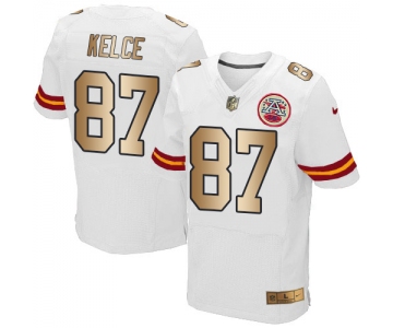 Nike Chiefs #87 Travis Kelce White Men's Stitched NFL Elite Gold Jersey