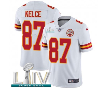 Nike Chiefs #87 Travis Kelce White Super Bowl LIV 2020 Men's Stitched NFL Vapor Untouchable Limited Jersey