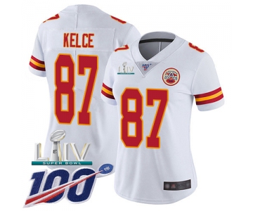 Nike Chiefs #87 Travis Kelce White Super Bowl LIV 2020 Women's Stitched NFL 100th Season Vapor Untouchable Limited Jersey