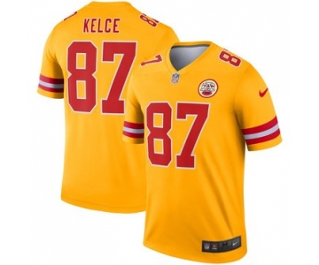 Nike Kansas City Chiefs 87 Travis Kelce Gold Inverted Legend Jersey