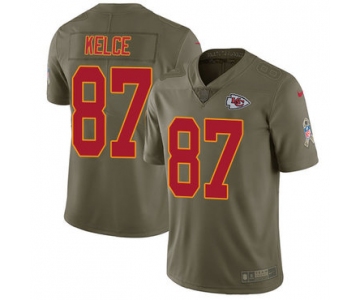 Nike Kansas City Chiefs #87 Travis Kelce Olive Men's Stitched NFL Limited 2017 Salute to Service Jersey