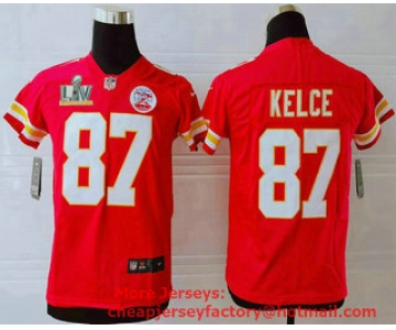 Youth Kansas City Chiefs #87 Travis Kelce Red 2021 Super Bowl LV Vapor Untouchable Stitched Nike Limited NFL Jersey