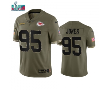 Men's Womens Youth Kids Kansas City Chiefs #95 Chris Jones 2022 Salute To Service Olive Limited Jersey