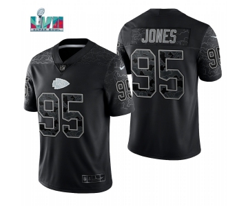 Men's Womens Youth Kids Kansas City Chiefs #95 Chris Jones Black Reflective Limited Jersey