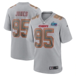 Mens Womens Youth Kids Kansas City Chiefs #95 Chris Jones Super Bowl LVII Patch Atmosphere Fashion Game Jersey - Gray