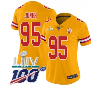 Nike Chiefs #95 Chris Jones Gold Super Bowl LIV 2020 Women's Stitched NFL Limited Inverted Legend 100th Season Jersey