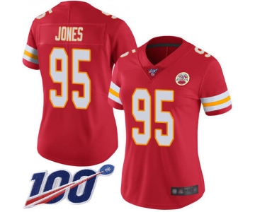 Nike Chiefs #95 Chris Jones Red Team Color Women's Stitched NFL 100th Season Vapor Limited Jersey