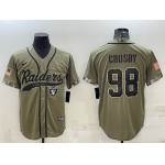 Men's Las Vegas Raiders #98 Maxx Crosby 2022 Olive Salute to Service Cool Base Stitched Baseball Jersey