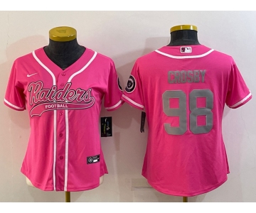 Women's Las Vegas Raiders #98 Maxx Crosby Pink With Patch Cool Base Stitched Baseball Jersey