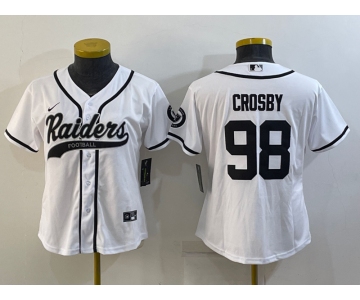 Women's Las Vegas Raiders #98 Maxx Crosby White With Patch Cool Base Stitched Baseball Jersey