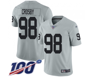 Youth Oakland Raiders #98 Maxx Crosby Silver Limited 100th Season Inverted Legend Football Jersey