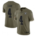 Men's Las Vegas Raiders #4 Derek Carr 2022 Olive Salute To Service Limited Stitched Jersey