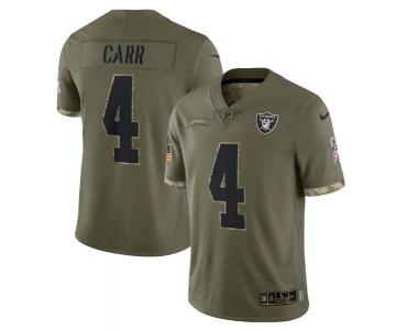 Men's Las Vegas Raiders #4 Derek Carr 2022 Olive Salute To Service Limited Stitched Jersey