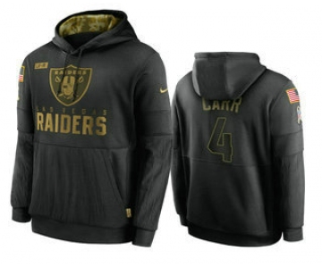 Men's Las Vegas Raiders #4 Derek Carr Black 2020 Salute To Service Sideline Performance Pullover Hoodie