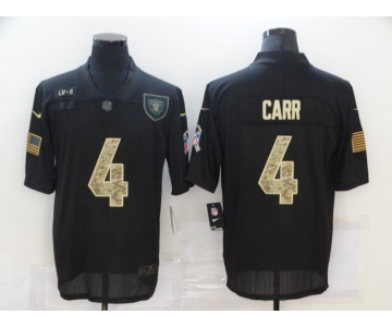Men's Las Vegas Raiders #4 Derek Carr Black Camo 2020 Salute To Service Stitched NFL Nike Limited Jersey