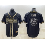 Men's Las Vegas Raiders #4 Derek Carr Black Gold Team Big Logo With Patch Cool Base Stitched Baseball Jersey