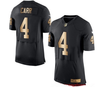 Men's Oakland Raiders #4 Derek Carr Black With Gold Stitched NFL Nike Elite Jersey