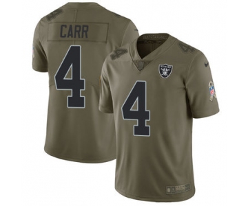 Nike Oakland Raiders #4 Derek Carr Olive Men's Stitched NFL Limited 2017 Salute To Service Jersey
