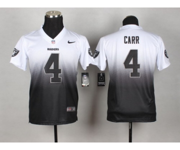 Nike Oakland Raiders #4 Derek Carr White/Black Fadeaway Kids Jersey