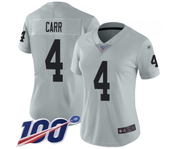 Nike Raiders #4 Derek Carr Silver Women's Stitched NFL Limited Inverted Legend 100th Season Jersey