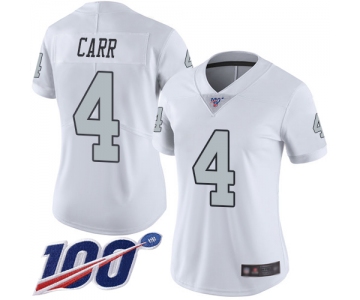 Nike Raiders #4 Derek Carr White Women's Stitched NFL Limited Rush 100th Season Jersey