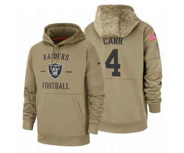 Oakland Raiders #4 Derek Carr Nike Tan 2019 Salute To Service Name & Number Sideline Therma Pullover Hoodie
