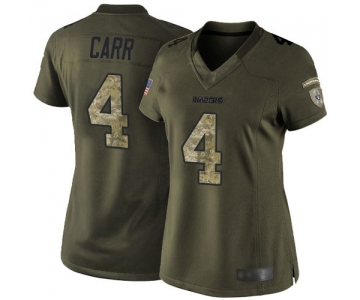 Raiders #4 Derek Carr Green Women's Stitched Football Limited 2015 Salute to Service Jersey