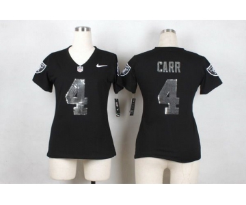 Women's Oakland Raiders #4 Derek Carr Nike Handwork Sequin Lettering Fashion Black Jersey
