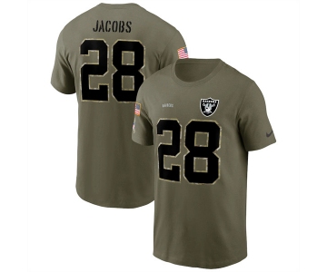 Men's Las Vegas Raiders #28 Josh Jacobs 2022 Olive Salute to Service T-Shirt