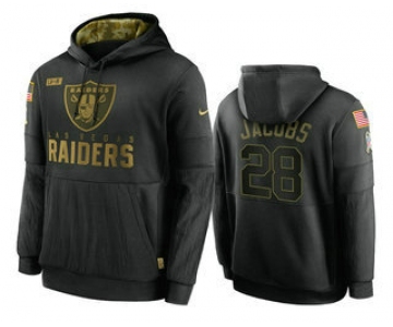 Men's Las Vegas Raiders #28 Josh Jacobs Black 2020 Salute To Service Sideline Performance Pullover Hoodie