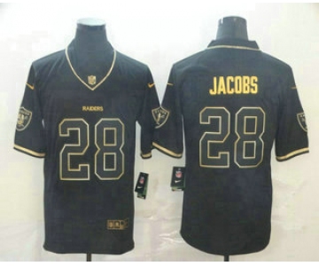 Men's Oakland Raiders #28 Josh Jacobs Black 100th Season Golden Edition Jersey