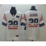 Men's Oakland Raiders #28 Josh Jacobs White Independence Day Stars Stripes Jersey