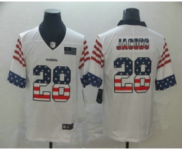 Men's Oakland Raiders #28 Josh Jacobs White Independence Day Stars & Stripes Jersey