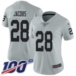 Nike Raiders #28 Josh Jacobs Silver Women's Stitched NFL Limited Inverted Legend 100th Season Jersey