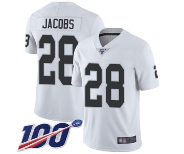 Raiders #28 Josh Jacobs White Men's Stitched Football 100th Season Vapor Limited Jersey