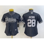 Women's Las Vegas Raiders #28 Josh Jacobs Black Team Big Logo With Patch Cool Base Stitched Baseball Jersey