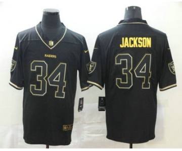 Men's Las Vegas Raiders #34 Bo Jackson Black 100th Season Golden Edition Jersey