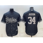 Men's Las Vegas Raiders #34 Bo Jackson Black With Patch Cool Base Stitched Baseball Jersey