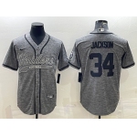 Men's Las Vegas Raiders #34 Bo Jackson Gray With Patch Cool Base Stitched Baseball Jersey