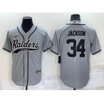 Men's Las Vegas Raiders #34 Bo Jackson Grey Stitched MLB Cool Base Nike Baseball Jersey